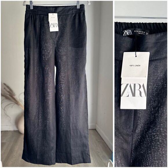 ZARA 100% LINEN STRAIGHT LEG PANTS - Picture 1 of 6